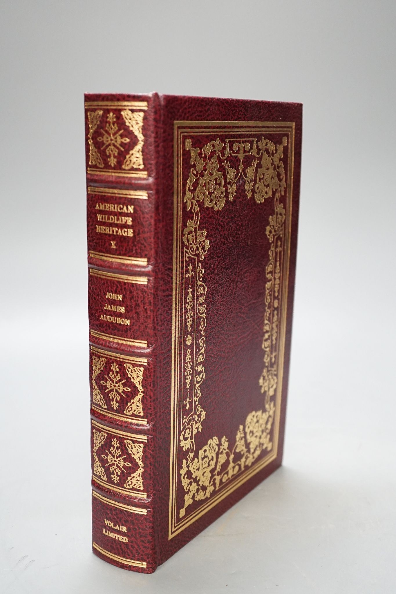 Audubon, John James & Bachman, Rev. John - The American Wildlife Heritage. 10 vols. (ex 11, lacking the index). many coloured plates; publisher's gilt ruled and decorated maroon morocco, gilt lettered panelled spines, ge